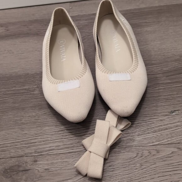 VIVAIA Pointed-Toe Bow Flats-Cream Ivory Women's 7 - Picture 3 of 7